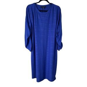 Eloquii Dress Womens Size 14/16 Royal Blue Ruched Gathered Sleeves Shift Casual